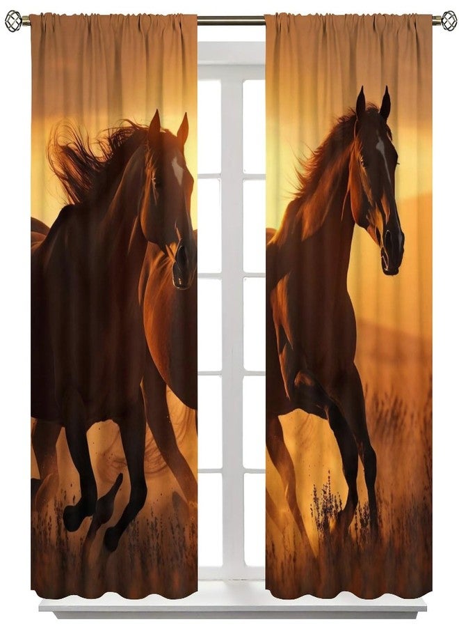 YCness Horse Window Curtains, Western Wild Galloping Horses Curtains for Living Room,Rustic Farm Animal Cowboy Running Horse Drapes 2 Panel Sets,42x45 Inch - Image 3
